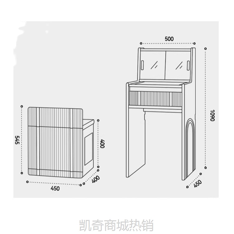 巴比松梳妆台卧室樱桃木小型化妆台实木化妆桌收纳柜一体带凳