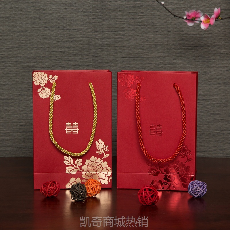 中国风创意结婚喜糖袋子中式婚礼回礼袋伴手礼手提袋纸袋一件代发