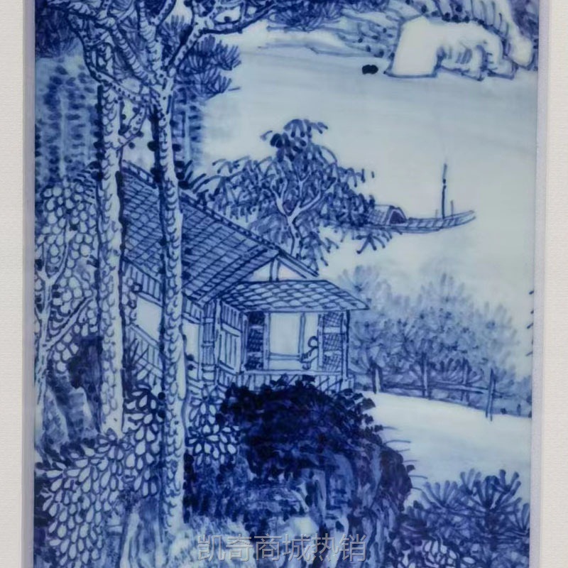 陶瓷瓷板画 手绘青花四条屏客厅酒店现代装饰瓷板挂件挂画定制