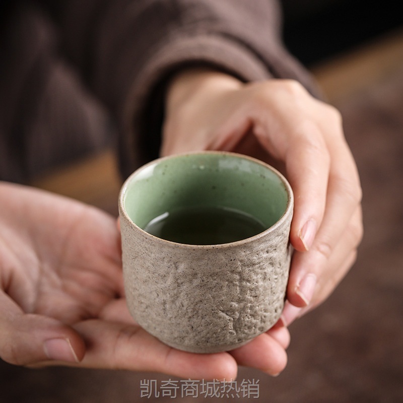 日式粗陶茶杯复古品茗杯陶瓷功夫茶具中日式仿石喝茶杯个人杯