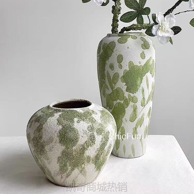 花瓶摆件客厅插花高级感陶瓷景德镇新中式复古陶罐中古干花侘寂风