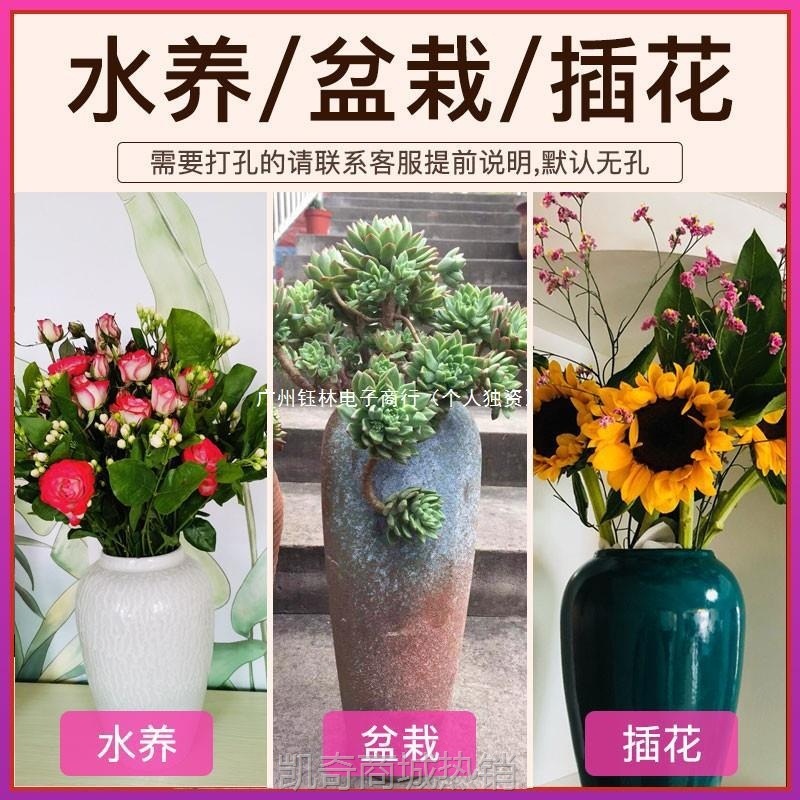 景德镇陶瓷花瓶摆件客厅插花新中式玄关装饰品花器复古粗陶罐花盆